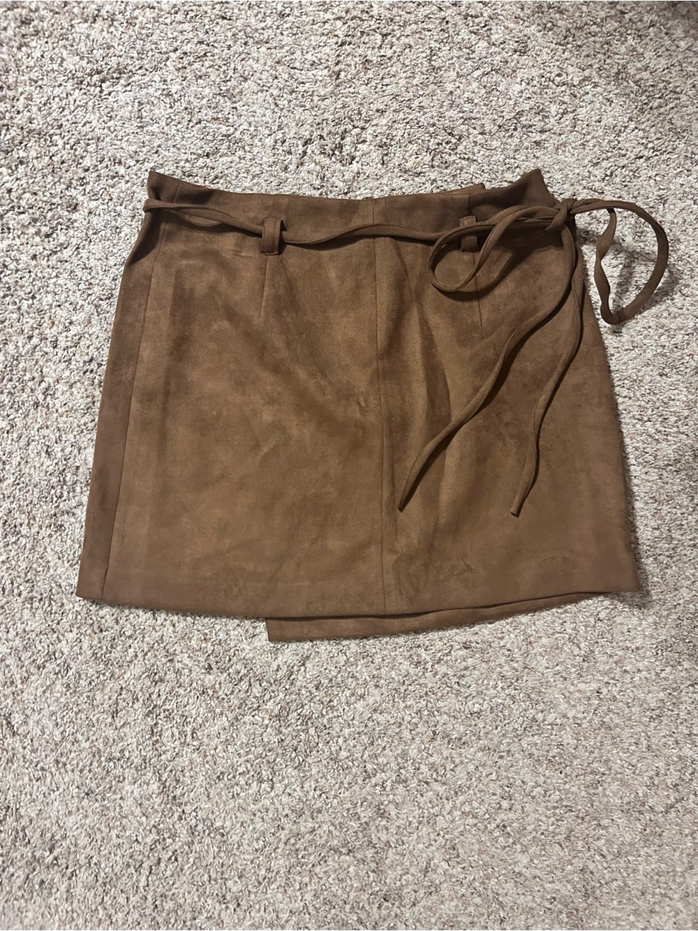 Pink Lily Brown Suede-Look Wrap Skirt